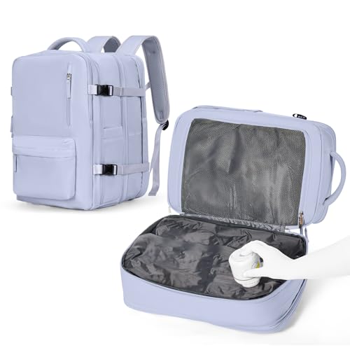 VGCUB Vacuum Backpack Travel with Pump Vacpack System Storage Compression Carry on Work Laptop Waterproof College Bags Casual Daypack Backpacks for Women Men with USB Port Expandable Purple Taro