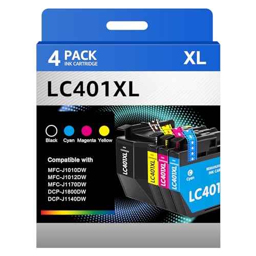 LC401XL LC401 Ink Cartridges Compatible for Brother Ink Cartridges LC401 XL to use with Brother MFC-J1010DW MFC-J1012DW MFC-J1170DW Printer Ink (Black Cyan Magenta Yellow, 4 Pack)