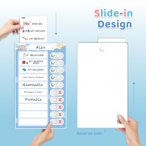 2 Pack Magnetic Kids Chore Chart with Dry Erase & Stickers - CustomMaster Blue & Pink