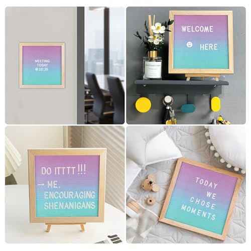 Felt Letter Board 10x10 Inch with Stand - Green Pink Changeable Sign for Home & Party Decor