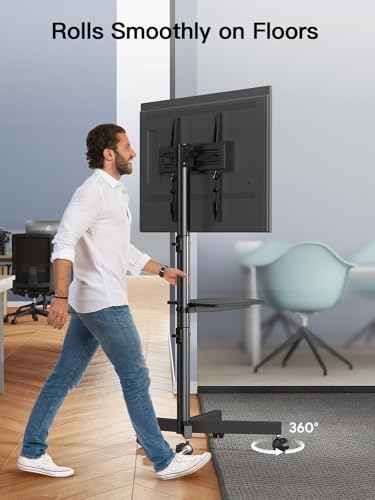 PERLESMITH Black Rolling TV Cart for 23-65 Inch TVs, Height Adjustable & Tilting, Max 99 lbs
