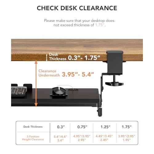 Hemudu Keyboard Tray Under Desk Pull Out with Extra Sturdy C Clamp Mount System, 27.3 (32.5 inch Including Clamps) x 11 Inch Slide-Out Platform Computer Drawer for Typing Black