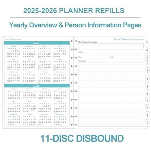 2025-2026 Planner Refills, 11-Disc Discbound One Page Per Day, Daily £¦ Monthly Planner Refill from July 2025 - June 2026, Letter Size, 8.5" x 11"