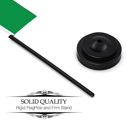 Anley Italy Deluxe Desk Flag Set - 6x4 Inch Miniature Italian Flag with 12" Solid Pole, Vivid Fade-Resistant Colors, Black Base & Spear Top