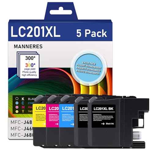 LC201 LC203 XL Ink Cartridges (5-Pack) Black/Cyan/Magenta/Yellow Compatible for Brother Printer High Yield - Replacement for Brother MFC-J460DW MFC-J885DW MFC-J880DW