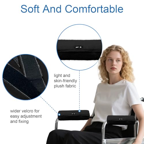 Spring Season Wheelchair Armrest Pads Covers Black Plush Memory Foam