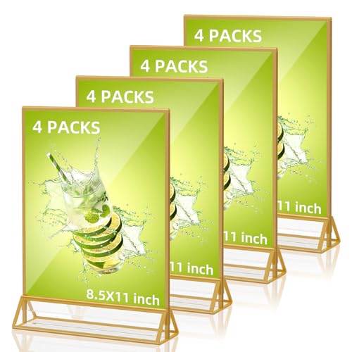 PPH-Sisy Acrylic Sign Holder 8.5x11 Double Sided Display Stand Gold 4 Pack