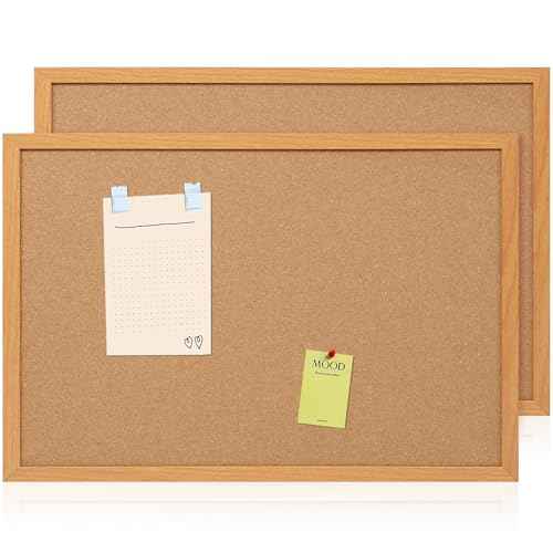 Board2by 2 Pack Cork Board Bulletin Board 20" x 30", Wood Framed Corkboards for Wall Decor, Hanging Office Message Board, Wall Mounted Notice Pin Board with 30 Push Pins for School, Home & Office