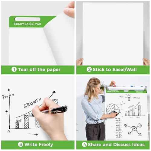 Sticky Easel Pads 20 x 23 Inches, 3 Pack Anchor Chart Paper for Teachers, Self Stick Flip Chart Paper with Sticky Back for Classroom, Office, 30 Sheets/Pad (White)
