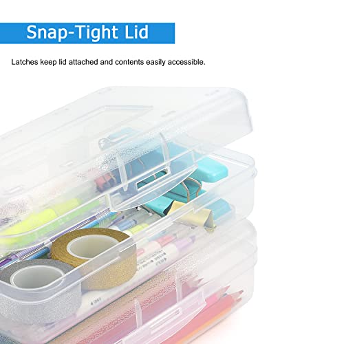 Tamaki White Plastic Pencil Box with Large Capacity, Clear, Stackable, 8.1 x 4.7 inches