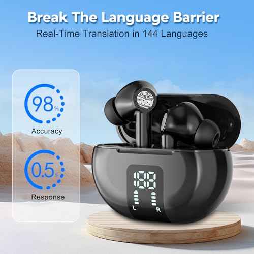 Translation Earbuds,Real Time Noise Cancelling Wireless Earbuds,138 Translation Languages Bluetooth Headphones,Fast Reaction Translation Device (Black)