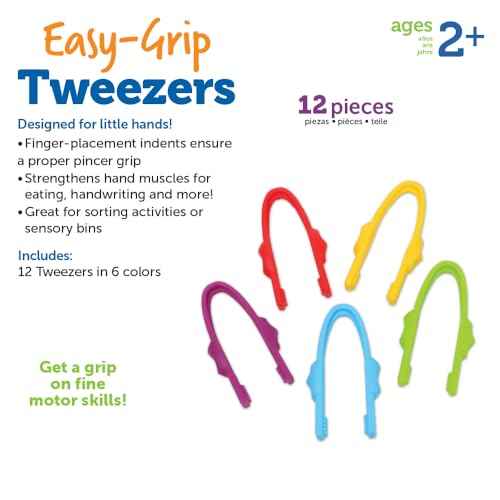 Learning Resources Easy-Grip Tweezers, 12 Pieces, Ages 2+, Preschool Learning Activities, Teacher Supplies for Classroom, Montessori Toys