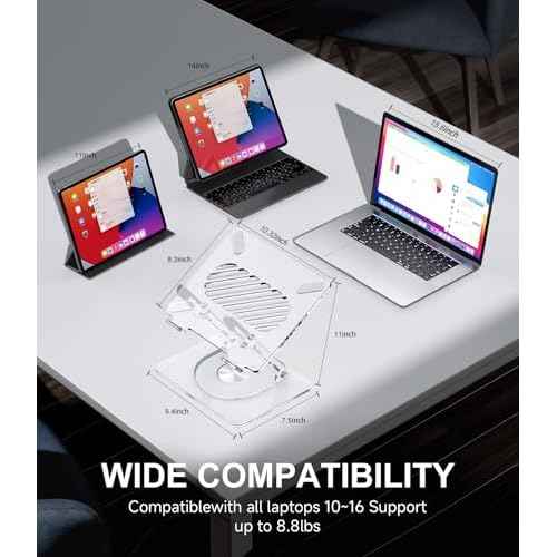 MCHOSE Acrylic Laptop Stand for Desk with 360 Rotating Base Ergonimic Foldable Clear Laptop Riser Compatible with MacBook Pro/Air Notebook up to 16 Inches, Ultra Thick Acrylic Transparent