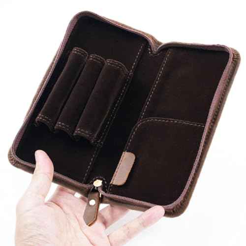 EURYNOME Leather Fountain Pen Holder,Leather Pencil Case Shockproof 3 Divided Slots,Portable Storage Bag for Invoice/Receipt/Cards/Coupon/Tickets