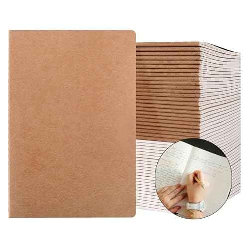 50 Pack A5 Lined Kraft Notebook Journals 8.3x5.5 In£¬Travel Journals Notebooks Bulk£¬Subject Notebooks 34 Sheets 68 Pages for Writing School Office Supplies (Lined-50 Pack)