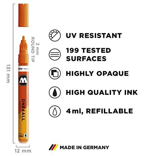 Molotow Acrylic Marker One4All 127HS (2 mm Tip, High Coverage and Permanent, UV-Resistant, for Almost All Surfaces) 180 Signal Black, Pack of 6