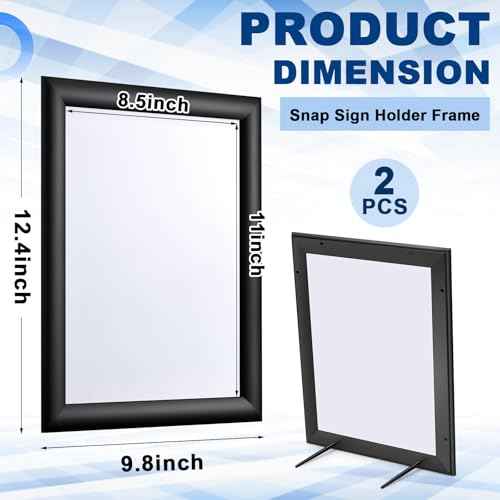 Blulu 2 Pcs Black, 8.5 x 11 Inch, Front Load Easy Open Snap Frame Poster/picture Frame, Metal Frame, Snap Open Sign Holder Frame, Wall Mount or Tabletop