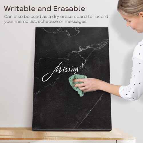 Dry Erase Board for Wall, 24'' x 18'' Decorative Magnetic Magent Board, White Board, Display Board for Home Office Decor - Black Marble