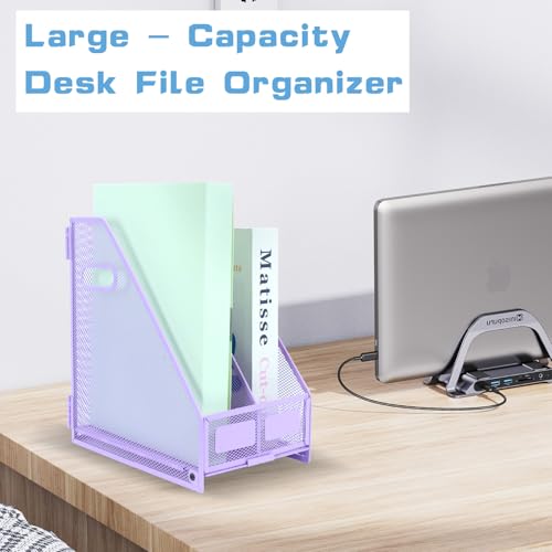 TSDRBWO 2 Vertical Compartments Purple Metal Desk Organizer for Home & Office
