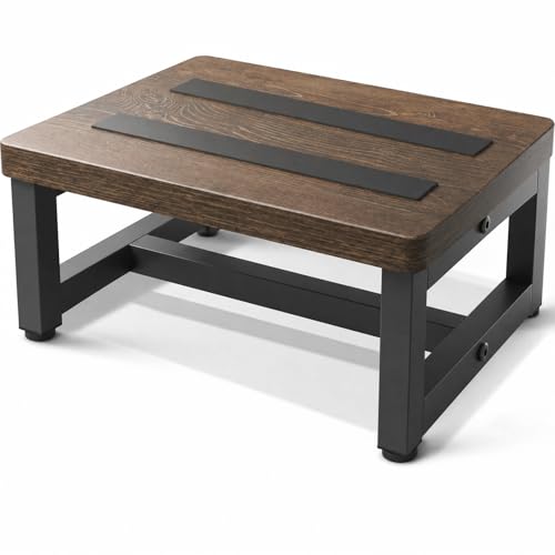 LEKETREE Rustic Brown Wooden Step Stool – Heavy-Duty, 500 lb Capacity with Non-Slip Feet