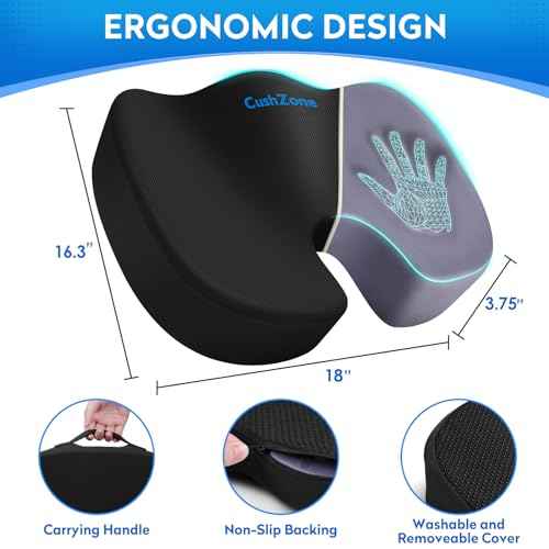 Seat Cushion, Office Chair Cushions, Car Seat Cushion, Non-Slip Sciatica & Back Coccyx Tailbone Pain Relief Chair Pad, Memory Foam Pillow for Computer Desk, Wheelchair, Driving(Black)