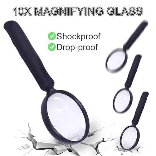 Lakei Magnifying Glass 10X 30X Handheld Reading Magnifying Glass, 75mm Shatter Resistant Lens, Non-Slip Rubber Handle, Suitable for Elderly Reading, Kids Natural Exploration and Science Hobby(Black)