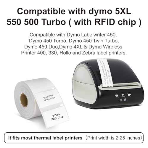 Hehua 2-1/4" x 1-1/4" Compatible with DYMO Labelwriter 550 5XL 30334 with RFID Chip, Multipurpose Barcode & FNSKU Labels, Perforated, Compatible with DYMO Desktop Printers, Total 4000 Labels/4 Rolls