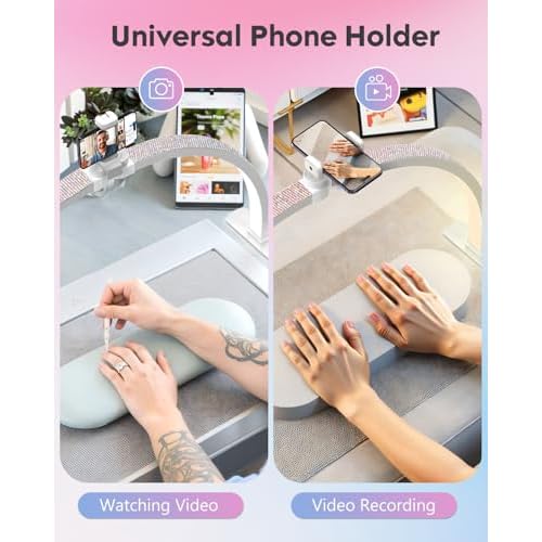 UBeesize Foldable 29" Half Moon Light with Phone Holder, LED Nail Desk Lamp for Manicure/Salon/Tattoo, Dimmable Arch & Crystal Diamond