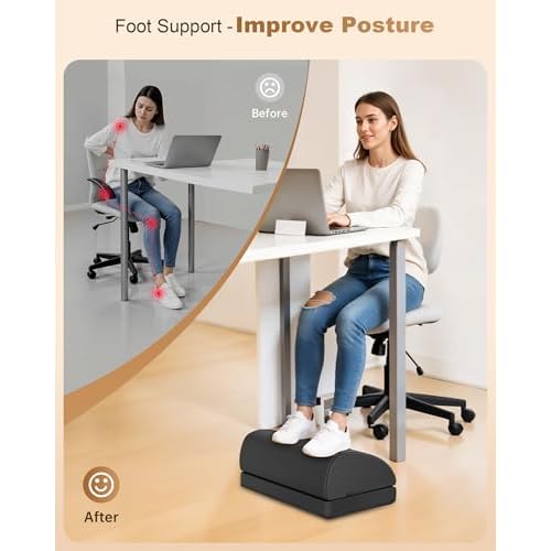 Foot Rest for Under Desk at Work, Heated Foot Stool with Vibration Massage, Adjustable Height Memory Foam Foot Stool,2 Heat Levels Ergonomic Desk Footrest