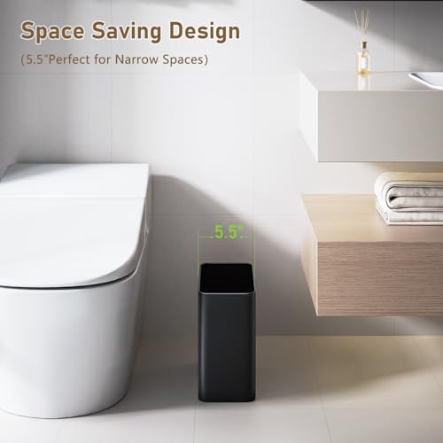 Veelesa Black 2.4 Gallon Slim Metal Trash Can - Small Wastebasket for Bathroom, Kitchen, Office, RV, Under Sink