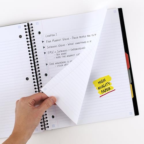 Five Star Advance 5 Subject Spiral Notebook Black 1 Pack, 8.5 x 11, 200 Sheets, Study App Compatible