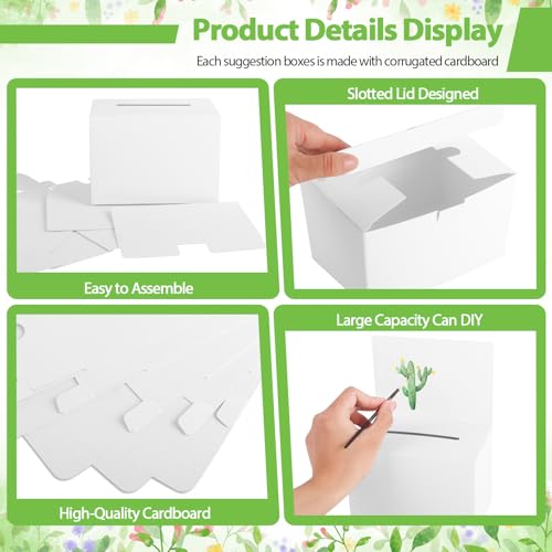 White Cardboard Ballot Boxes with Slot - 6.5 x 4.5 x 4.5 Inch, 24 Pack, Easy Assembly