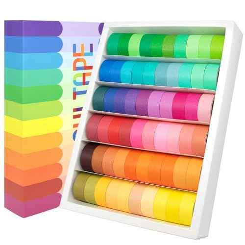 WAPETASHI 60 Rolls Washi Tape Set - 15mm Rainbow Colored Masking Tape, Decorative Tape for Bullet Journaling, Scrapbooking, DIY Arts & Crafts, Christmas Gift, Holiday Decoration