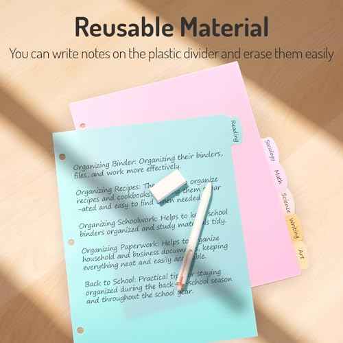 Forvencer 8-Tab Binder Dividers with Tabs, Big Tabs, Write&Erase Plastic Dividers for 3 Ring Binder, Binder Tabs for Organizers, 3 Ring Binder Dividers with Tabs for School Office (Pastels, 2 Set)