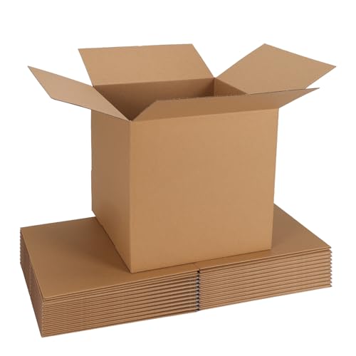 CRUGLA 12x12x12 Inch Shipping Boxes 10 Pack - Brown Corrugated Cardboard with Side-Lock, Pre-Applied Tape, Easy Assembly for Small Business & Shipping