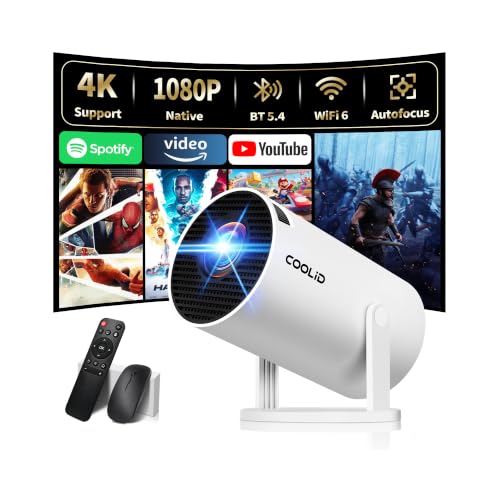 Coolid White Mini 4K Projector with WiFi 6 & Bluetooth 5.4, 180° Auto Keystone