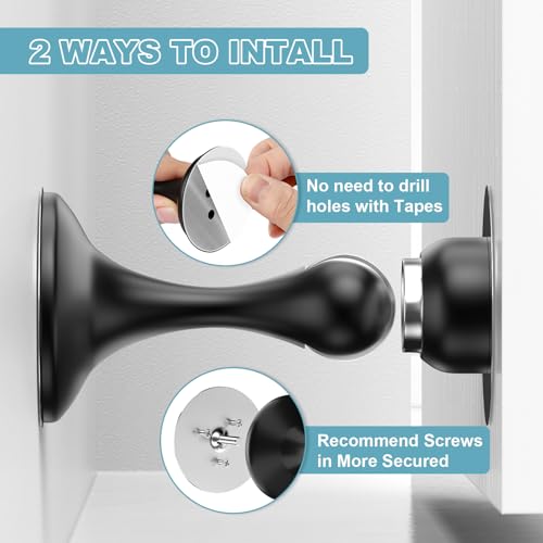 Profasion 2 Pack Magnetic Door Stop, Stainless Steel Door Holder with 3D Adhesive Tape, Wall & Floor Mount, Black