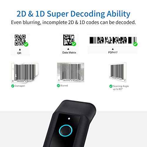 Portable 2D Bluetooth Wireless Barcode Reader Scanner with Stand, Symcode Handheld Cordless QR Bar Code Scanner 3-in-1 Bluetooth 4.1 & 2.4G Wireless & USB Wired Bar Code Reader Scanner with Stand