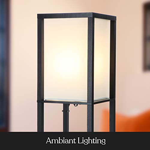 Brightech Maxwell ? Modern Shelf Floor Lamp with USB Ports, Wireless Charging & Outlet ? Versatile Corner Display and Lamp with Shelves, Storage Solution for Living Room, Office, Bedroom ? Black