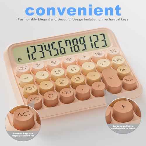 Mechanical Calculator 12 Digit Extra Large 5-Inch LCD Display, DECKLIT Battery Desk Calculator, Big Buttons Easy to Press Office Calculators Desktop, 15¡ÆTilt Screen for Kids Calculator(Gradient Pink)