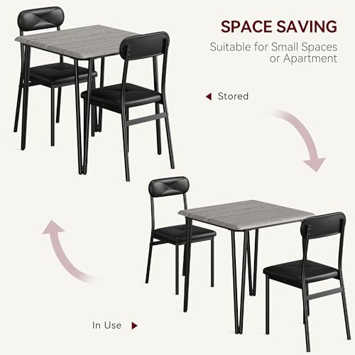 IDEALHOUSE 4-Piece Dining Table Set with Upholstered Chairs, Grey (Table + 2 Chairs)