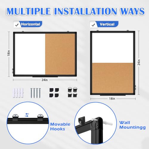 24x18 Whiteboard Corkboard Combo Set - Magnetic Dry Erase & Natural Cork Surface