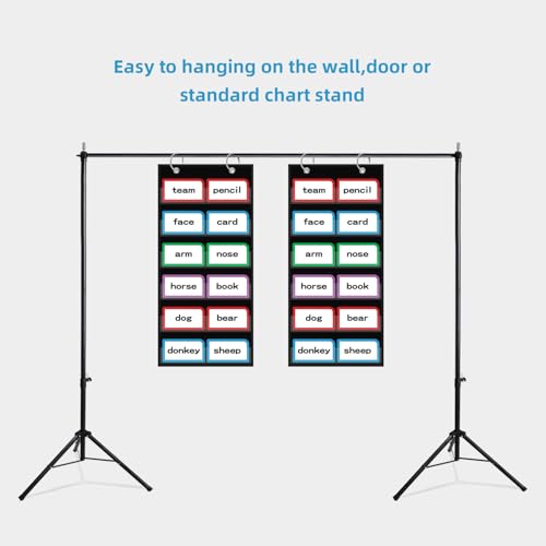 ANCOMEDO 10”W x 25”H Classroom Words Pocket Chart with 6 Clear Pockets, Black