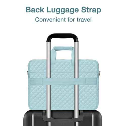 MOSISO 15-15.6 inch Laptop Bag, Briefcase for Women&Men, 16 inch Square Quilted Computer Messenger Bag Office Travel Business with 3 Pockets&Strap, Ice Blue