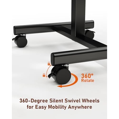 Simple Deluxe Standing Desk Small Rolling Desk with Lockable Wheels, Mobile Stand Up Desk Adjustable Height, Portable Laptop Desk, Small Computer Standing Table Sit Stand Brown