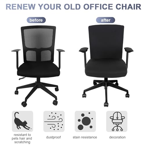 Regular Black 4 Pcs Office Chair Cover Set - Milk Silk Protectors & Armrest Pads