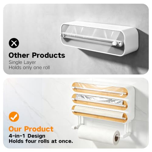 4-in-1 Magnetic Kitchen Wrap Dispenser with Cutter & Paper Towel Holder