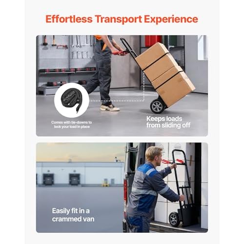 VEVOR Hand Truck, 600 lbs Load Capacity, Heavy-Duty Hand Truck Dolly with Wheels & Telescoping Handle, Portable Trolley Dolly with Tie-Down Strap for Moving Home, Office, Warehouse, Supermarket