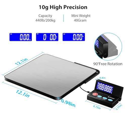 Shipping Postal Scale 440lb,Commercial Weight Scale for Packages,Postage,Luggage,Small Business, Mail, Warehouse, Home, Battery & Charging Cable Included
