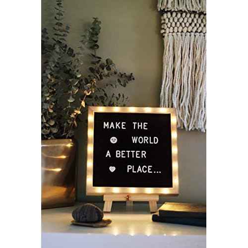 Letter Board The Original Black Felt Board with Stand, Built-in LED Lights 10 x 10 -Menu Board + Wood Frame, 340 Letters, Emojis + Cursive Words - Custom Sign Messages Pregnancy Announcement, Weddings